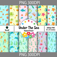 Under The Sea Seamless Pattern, Digital Papers, Scrapbook Papers, Pattern Paper, Background, Wallpaper, At Sea Pattern, 12*12inches -300dpi