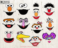 Sesame Street Faces Bundle Svg Svg Layered Elmo Cookie Monster Kermit Abby Cadabby Rosita Big Bird