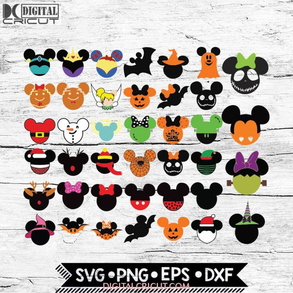 40 x Mickey Faces Svg, Mickey Svg, Bundle, Disney Svg, Mickey Halloween SVG, Christmas Mickey svg