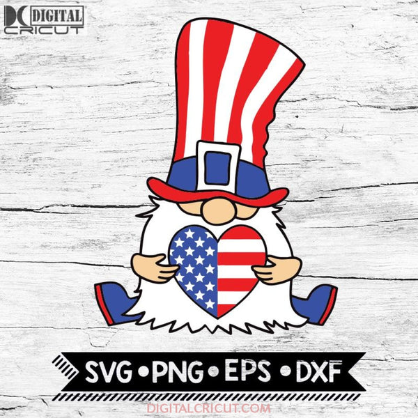 4th of July Gnome, 4th of july Svg, Cricut File, Svg, Heart Svg, American flag Svg