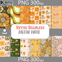 70S Retro Seamless Pattern Digital Papers Scrapbook Paper Background Wallpaper Floral Summer Hippie