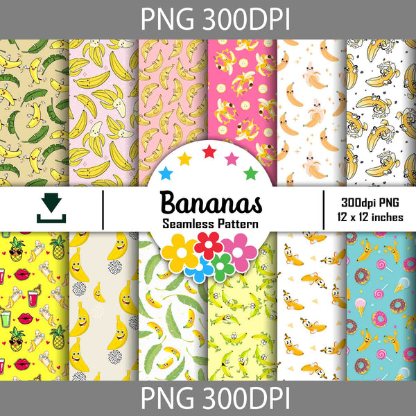 Bananas Seamless Pattern, Digital Papers, Scrapbook Papers, Pattern Paper, Background, Wallpaper, Banana, Fruits Pattern, 12*12inches -300dpi