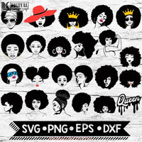 Afro Woman Svg Girl Svg Queen Lady Curly Hair Black Bundle
