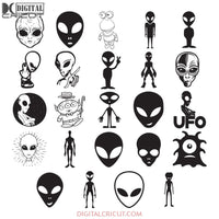 Alien Bundle SVG, Clipart Cut File, UFO Martians stencil Vector,