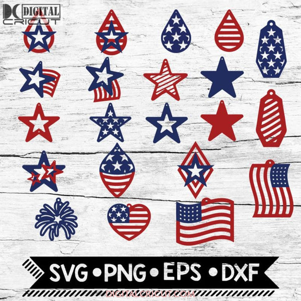 American Flag Earrings Svg 4Th Of July Svg Dxf Eps Png Format Layered Cutting Files Clipart Die Cut