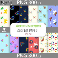 Autism Awareness Seamless Pattern Digital Papers Scrapbook Paper Background Wallpaper 12*12Inches