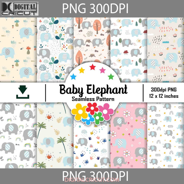 Baby Elephant Seamless Pattern Digital Papers Scrapbook Paper Background Wallpaper 12*12Inches