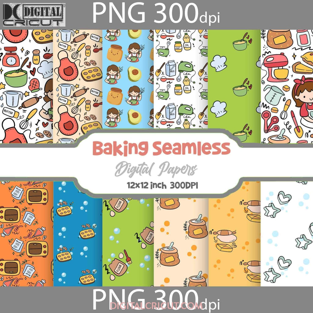 Digital Paper Bakery Pattern Baking Seamless Pattern, Digital Papers, Scrapbook Papers, Pattern ...