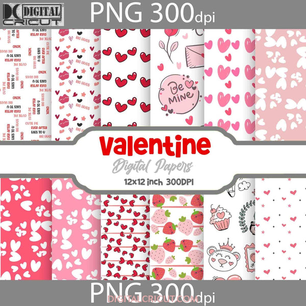 Hearts Valentine Digital Papers 