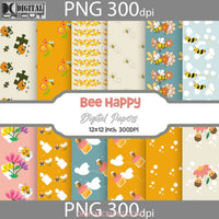 Bee Happy Seamless Pattern Digital Papers Scrapbook Paper Background Wallpaper 12*12Inches -300Dpi