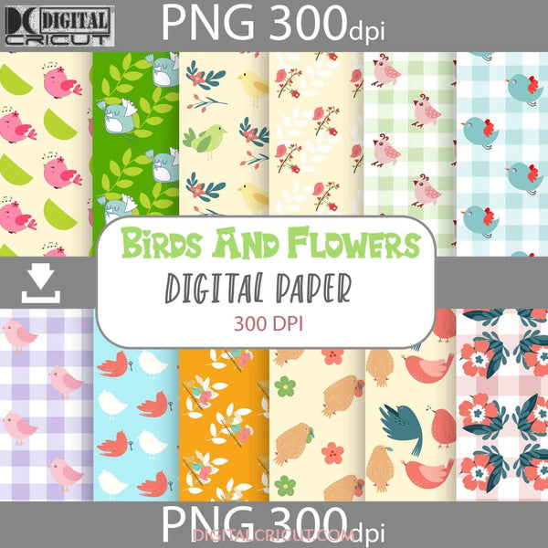 Birds And Flowers Seamless Pattern Digital Papers Scrapbook Paper Background Wallpaper 12*12Inches