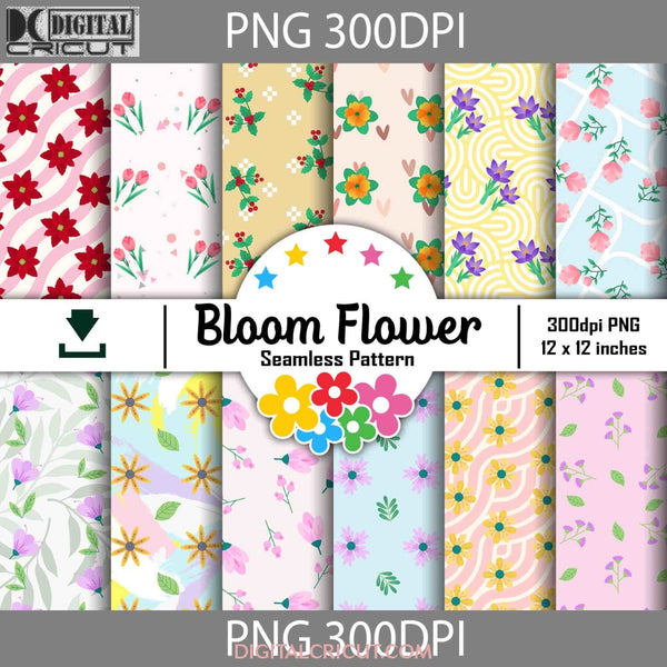 Bloom Flower Seamless Pattern Digital Papers Scrapbook Paper Background Wallpaper 12*12Inches