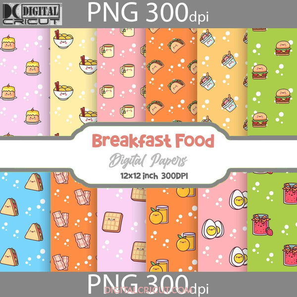 Breakfast Food Seamless Pattern Digital Papers Scrapbook Paper Background Wallpaper Hamburger Orange