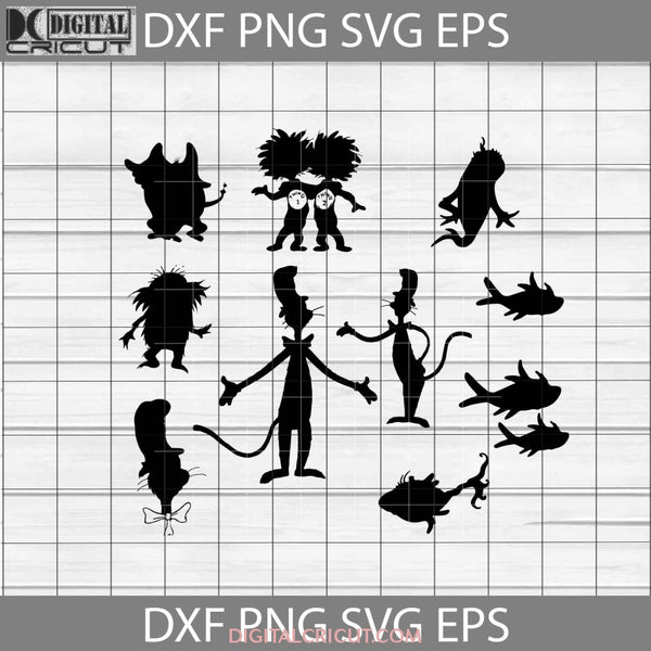 The Cat In Hat Characters Svg Bundle Read Book Cricut File Clipart Funny Quotes Png Eps Dxf