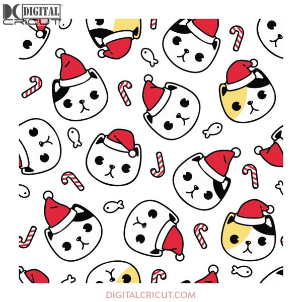 Cat Christmas Pattern Svg, Candy Pattern Svg, Christmas Svg, Merry Christmas Svg, Cricut File, Clipart, Cute Cat Svg, Png, Eps, Dxf