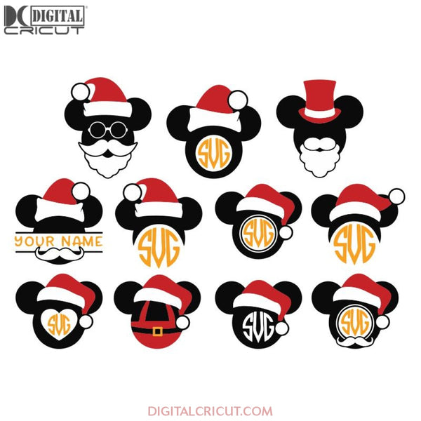 Christmas Svg, Mickey Svg, Minnie Svg, Momogram Svg, Cricut File, Clipart, Silhouette, Santa Svg, Santa Hat Svg, Disney Christmas