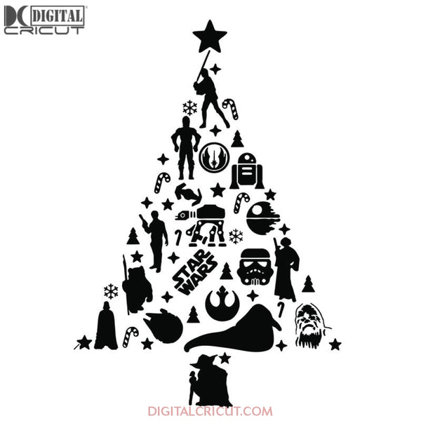 Star Wars Christmas Tree Svg, Clipart, Cricut File, Silhouette, Chrismat Svg, Merry Christmas Svg, Disney Christmas Svg, Yoda Svg