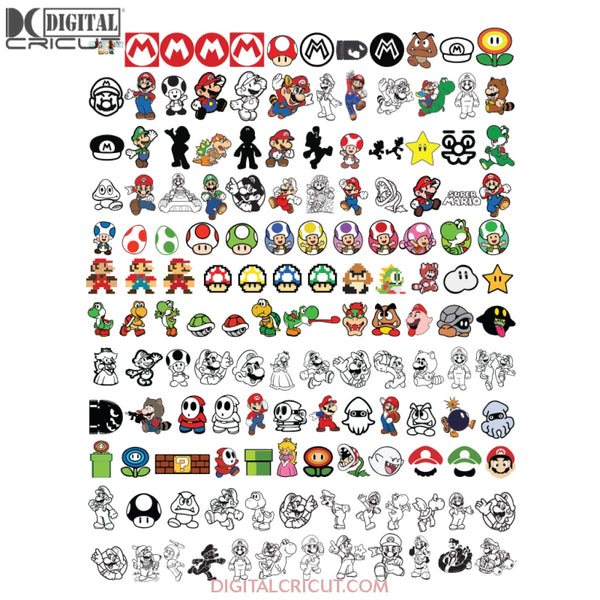 Super Mario Svg, Clipart, Bundle, Birthday Png, Svg, Files Cricut, Nintendo Bowser Videogame, Font Boy Girl Yoshi Kids, Game Svg