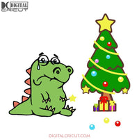 Cute Dinosaurus Svg, T-Rex And Christmas Tree Svg, Cricut File, Clipart, Christmas Svg, Merry Christmas Svg, Png, Eps, Dxf