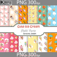 Cute Ice Cream Seamless Pattern Digital Papers Scrapbook Paper Background Wallpaper 12*12Inches