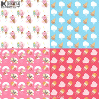 Cute Ice Cream Seamless Pattern Digital Papers Scrapbook Paper Background Wallpaper 12*12Inches