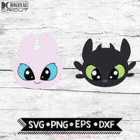 Easy 2 SVG, Toothless, Light fury heads, Night fury svg, Cartoon Svg, How to train your dragon Svg