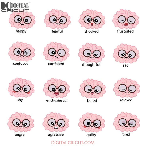 Educational Emoticons Brain Svg, Emoji Graphic For Personal And Commercial Use, Cricut File, Clipart, Funny Emoji Svg, Bundle, Svg, Png, Eps, Dxf1