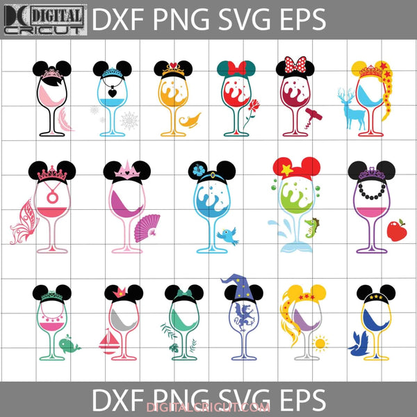 Disney Wine Glass Svg Bundle, Princess Wine Glass Clipart