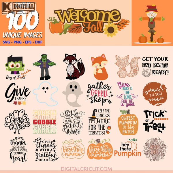 Fall Autumn Clipart, Bundle, Thanksgiving Svg, Halloween Svg, Cut Files Pumpkin, Clipart, Silhouette 2