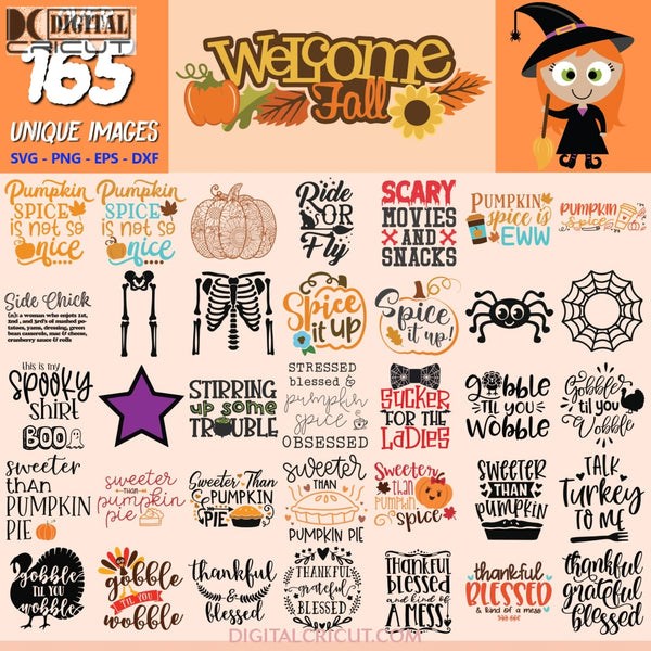 Fall Autumn Clipart, Bundle, Thanksgiving Svg, Halloween Svg, Cut Files Pumpkin, Clipart, Silhouette 3