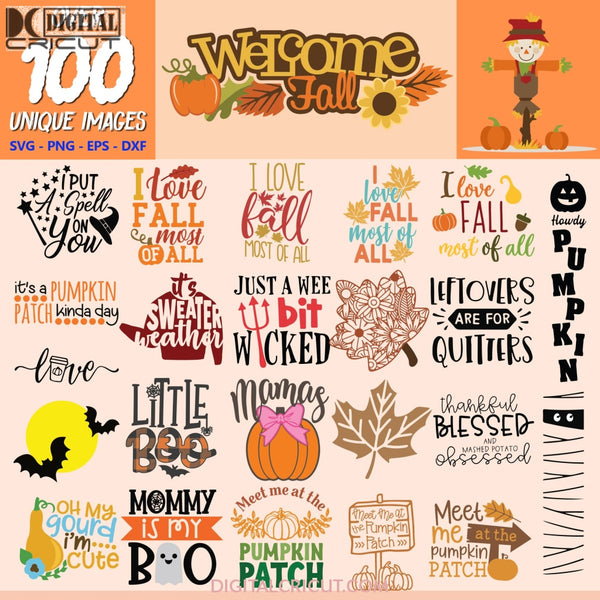 Fall Autumn Clipart, Bundle, Thanksgiving Svg, Halloween Svg, Cut Files Pumpkin, Clipart, Silhouette