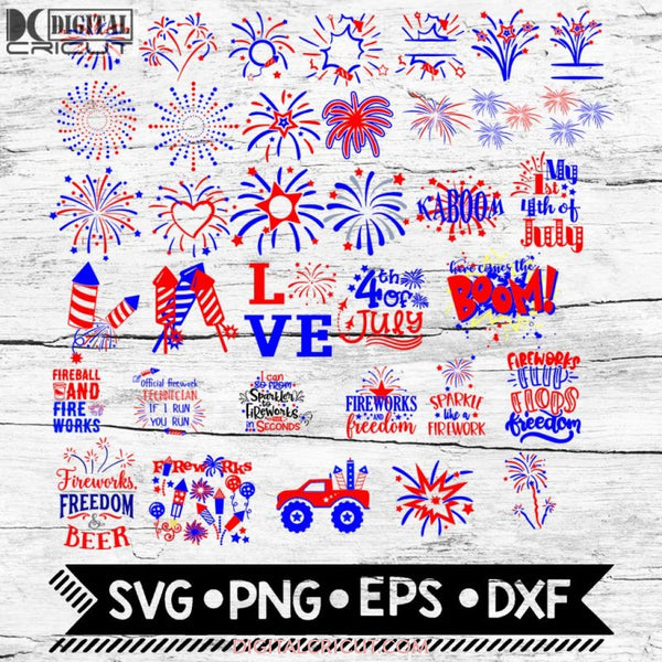 Fireworks Svg Monogram Quotes Bundle 4Th Of July Svg Dxf Eps Format Layered Cutting Files Clipart