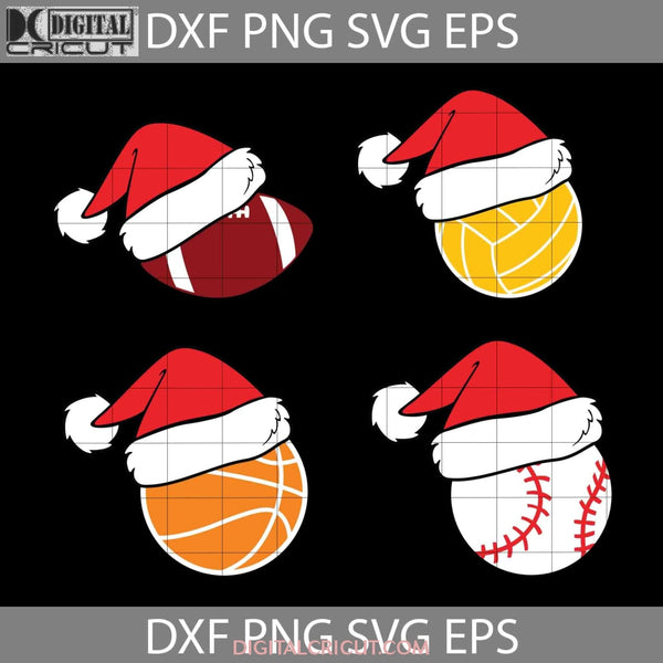 Football Santa Christmas Hat Svg Bundle Basketball And Baseball Funny Svg Cricut File Clipart Png