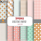 Groovy Retro Happy Face Seamless Pattern Smiley Digital Papers Scrapbook Paper Background Wallpaper