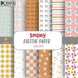 Groovy Retro Happy Face Seamless Pattern Smiley Digital Papers Scrapbook Paper Background Wallpaper