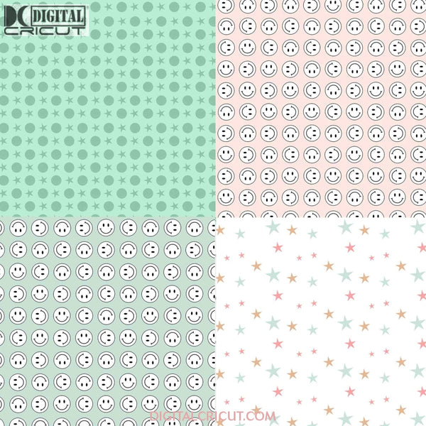 Groovy Retro, Retro Happy Face Seamless Pattern, Digital Papers ...