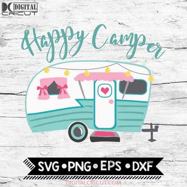 Happy Camper Retro Glamping Hand Drawn Trailer, Camping Svg, Camper Svg, Cricut File, Svg