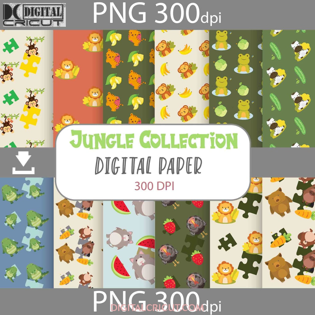 Jungle Collection, Jungle Animals Seamless Pattern, Digital Papers ...