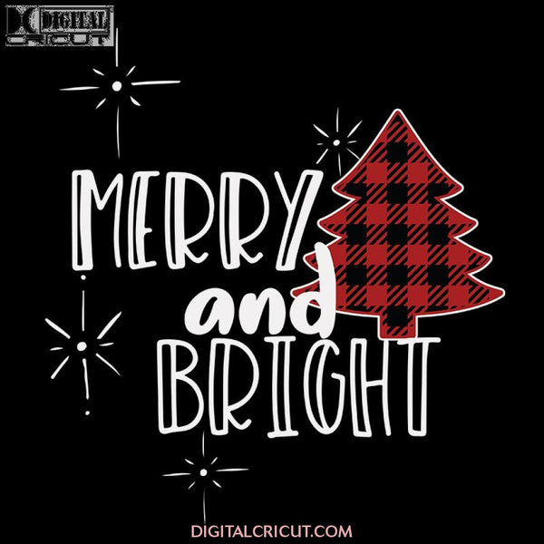 Merry And Bright Svg, Christmas Svg, Buffalo Plaid Svg, Cricut File, Clipart, Merry Christmas Svg, Christmas Tree Svg