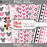 Mouse Digital Paper Pack Scrapbook Papers Polka Dots Stripes Background Wallpaper 12*12Inches