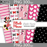 Mouse Digital Paper Pack Scrapbook Papers Polka Dots Stripes Background Wallpaper 12*12Inches
