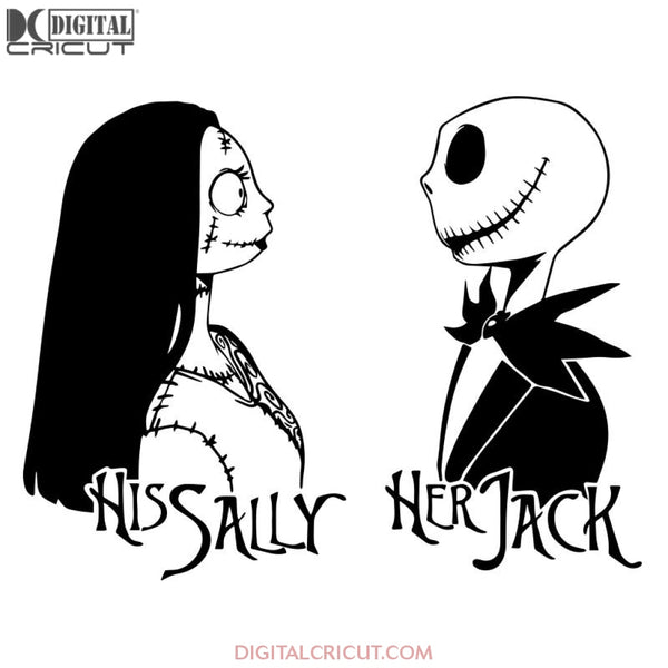 Nightmare Before Christmas Svg, Cut Files, Her Jack His Sally Couples Design, Halloween Svg, Clipart, Silhouette