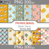 Perfect Match Seamless Pattern Digital Papers Scrapbook Paper Background Wallpaper Coffee And Donut