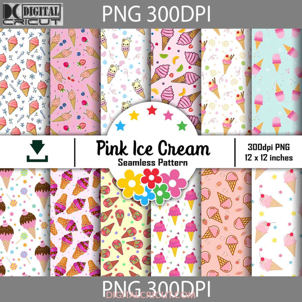 Pink Ice Pattern Pink Ice Cream Seamless Pattern, Digital Papers, Scrapbook Papers ...