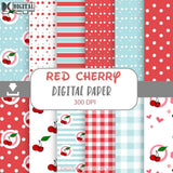 Red Cherries Seamless Pattern Digital Papers Scrapbook Paper Background Wallpaper Cherry Fruit