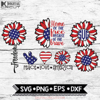Red White And Blue Svg Monogram Sunflower 4Th Of July Freedom Cricut File