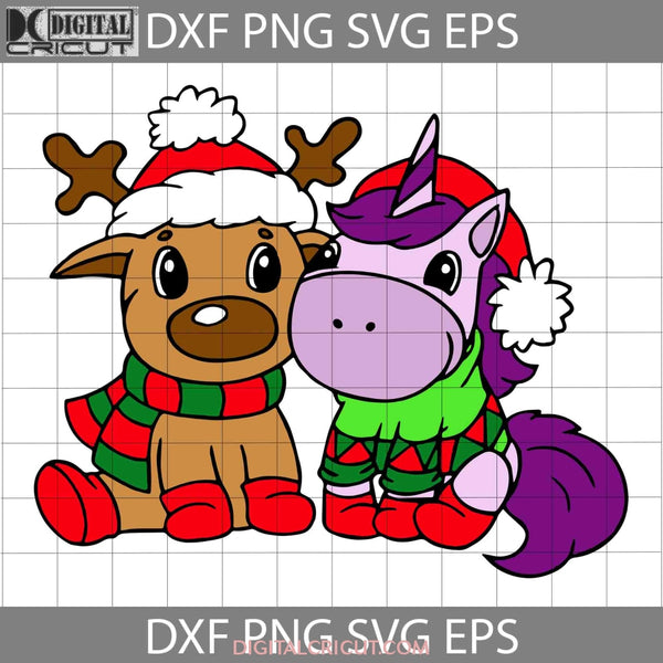 Reindeer And Unicorn In Christmas Hats Svg Cricut File Clipart Png Eps Dxf