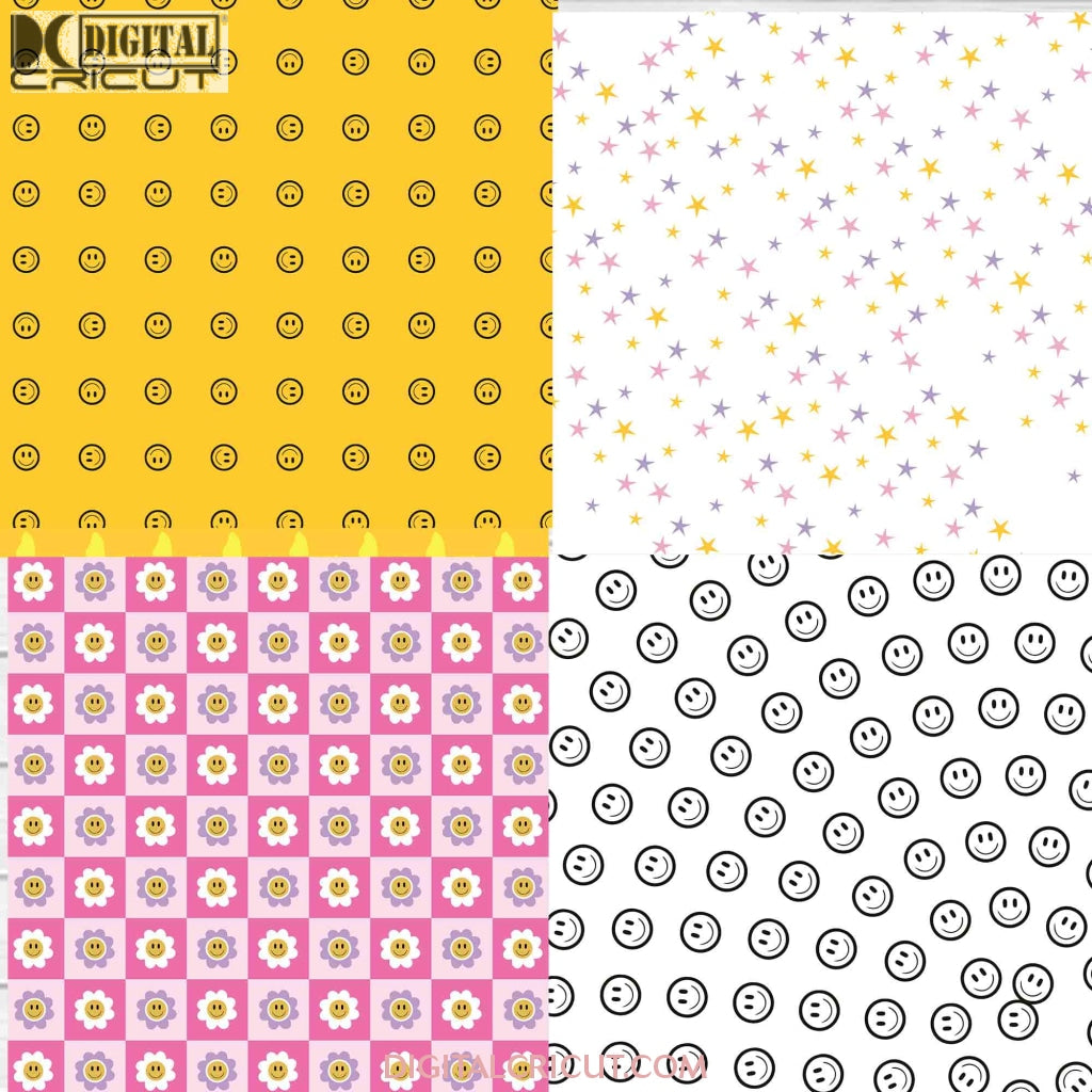 Retro Happy Face Seamless Pattern, Smiley Face, Daisy, Scrapbook Papers ...