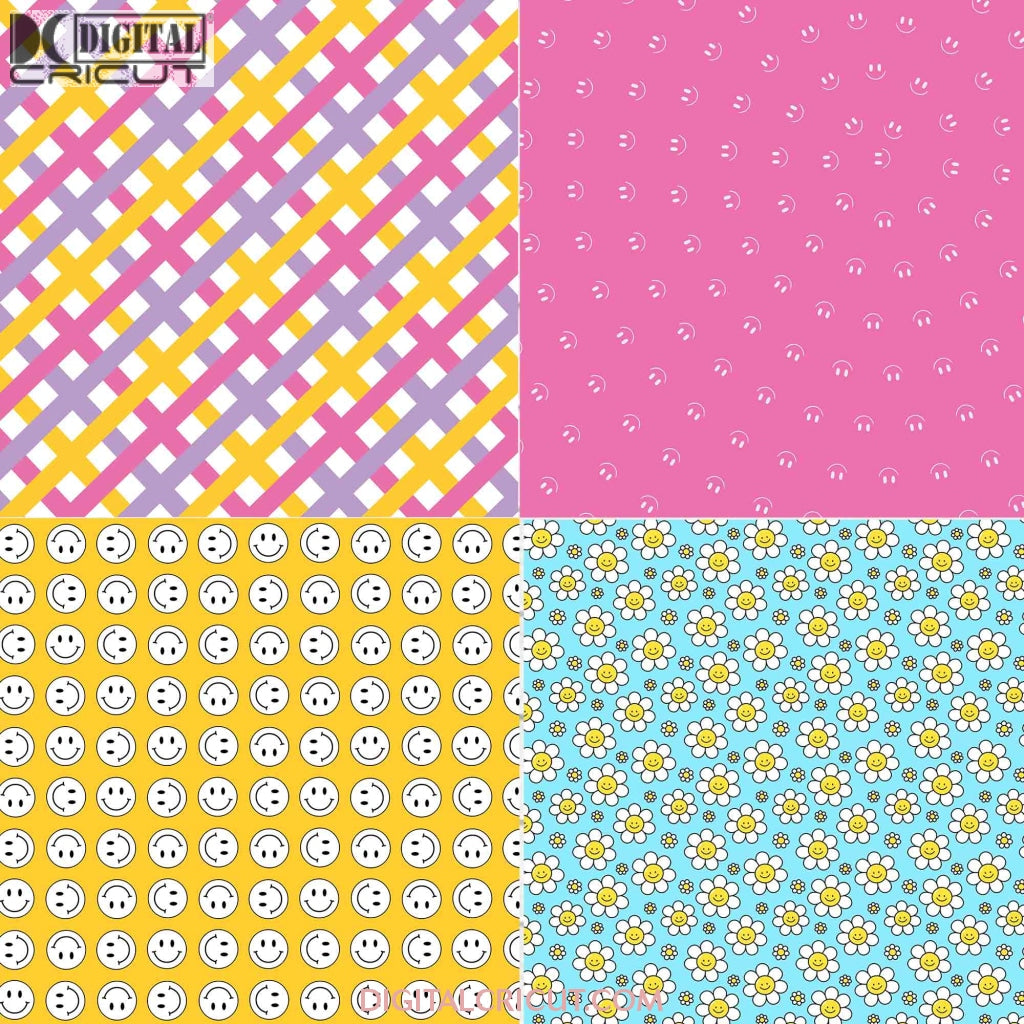 Retro Happy Face Seamless Pattern, Smiley Face, Daisy, Scrapbook Papers ...