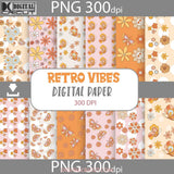 Retro Vibes Happy Face Seamless Pattern Digital Papers Scrapbook Paper Background Wallpaper